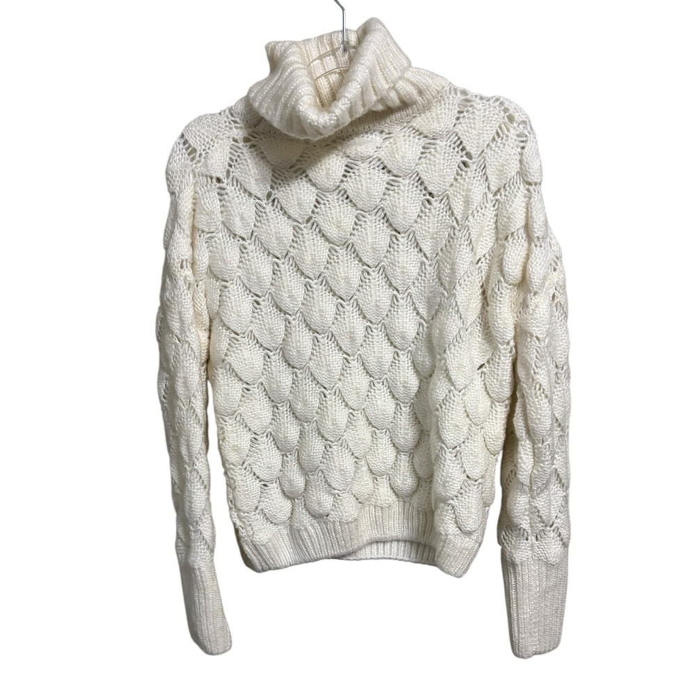 FRNCH Paris Sz SM Cream Bubble Stitch Open Knit Turtleneck Sweater Small - Picture 2 of 7